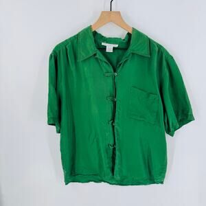 Vintage The Limited 100% Silk Green Short Sleeve Blouse Size L